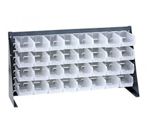 Quantum QBR-3619-220-32CL 36" L x 8" W x 19" H Gray Enamel 16 Ga. Steel with 32 Clear Bins Bench Rack