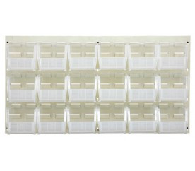 Quantum QLP-3619HC-230-18CL 36" L x 11" D x 19" H Oyster White Enamel Heavy Duty 16 Ga. Steel with 18 Clear Bins Louvered Panel