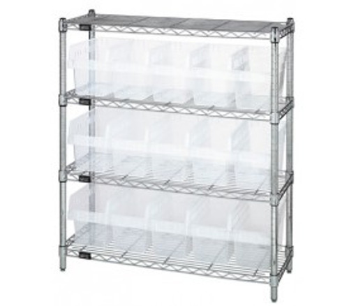 Quantum WR4-39-1236-802CL 36" W x 12" D x 39" H Chrome Plated Finish Bin Wire Shelving Center