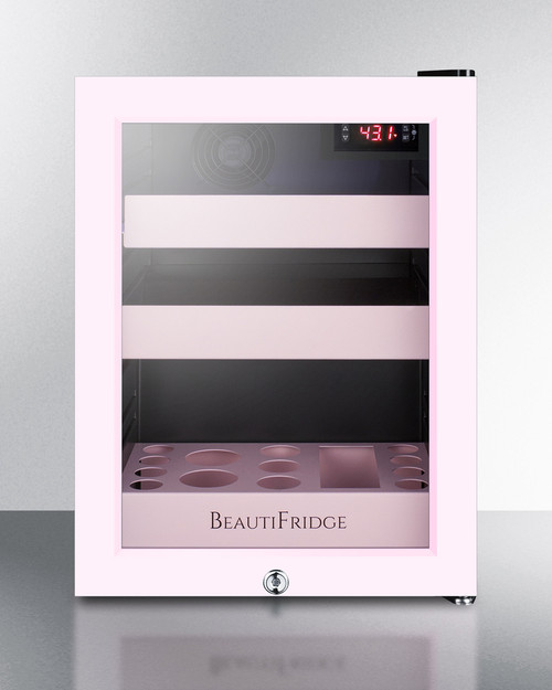 Summit LX114LPTP 0.85 Cu. Ft. Pink Glass 1 Door BeautiFridge Cosmetics Refrigerator - 115 Volts
