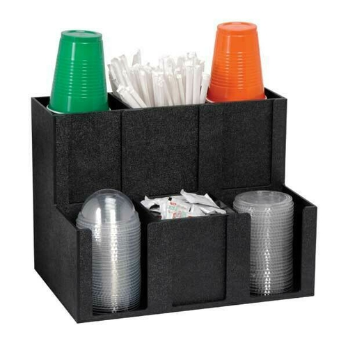 Dispense-Rite MCD-6BT 6 Sections Black Polystyrene Cup, Lid, Straw and Condiment Organizer