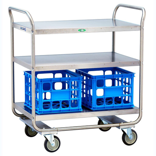 Lakeside 2444 500 Lbs. Stainless Steel 3 Shelves Milk Crate Transport Cart