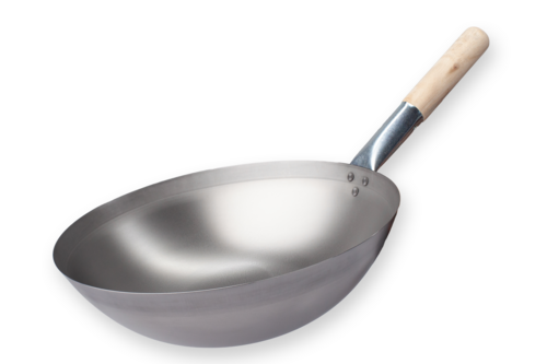 Crestware CSWOK14 14" W x 22.5" D x 9" H Carbon Steel Wok Pan