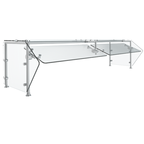 Vollrath SS-6BG-051S-LED 73"W x 3/8" Thick Tempered Glass Panels 11 Gauge Stainless Steel Tubing Single Sided Push-Button Mechanism 6-Series Velocity Breath Guard - 120 Volts 20 Watts