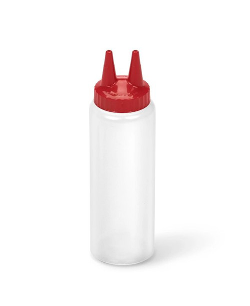 Vollrath 2208-1302 8 Oz. Clear Bottle with Red Cap Traex Twin Tip Squeeze Bottle Dispenser