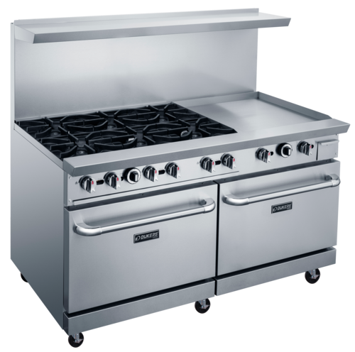 Dukers DCR60-6B24GM 60" W Natural Gas Stainless Steel Exterior 12” X 12” Removable Cast Iron Top Grates Gas Range - 324,000 BTU