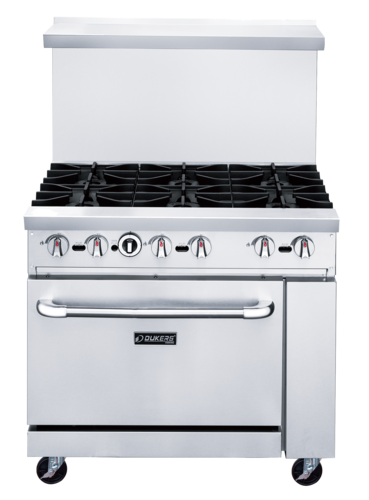 Dukers DCR36-6B 36" W Natural Gas Stainless Steel Exterior 12” X 12” Removable Cast Iron Top Grates Gas Range - 233,000 BTU