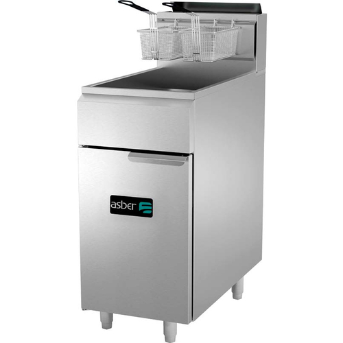 Asber AEF-4050-S-E-NG 24” W Stainless Steel Floor Model Natural Gas Fryer – 105,000 BTU