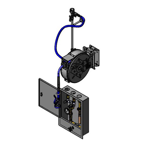 T&S Brass B-7122-C01WS5 30' Wall Open Stainless Steel with High Flow Front Trigger Water Gun Hose Reel Control Unit