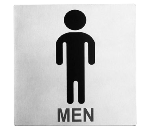 TableCraft Products B10 5" W x 5" H Stainless Steel Cash & Carry Sign "Men Restroom" With Pressure Sensitive Adhesive Backing