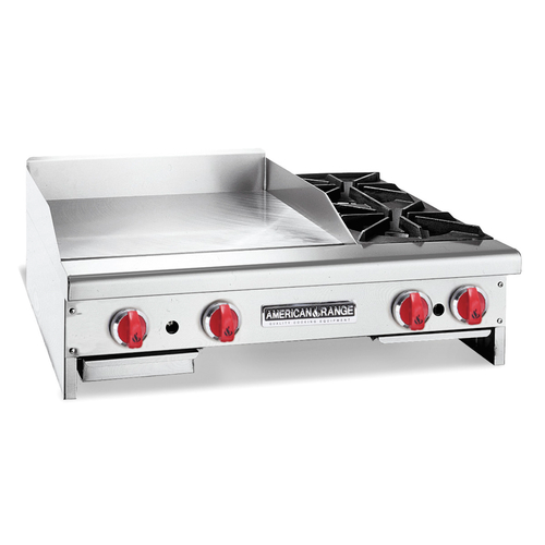 American Range AR36-24G2OB-LP 36" W Stainless Steel Liquid Propane Griddle or Open Burner Combination - 124,000 BTU