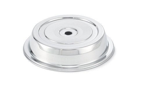 Vollrath PLC-10 10 1/16" to 11" Satin-Finished 18/8 Stainless Steel Tapered Side Walls Finger Hole Round Custom Plate Cover