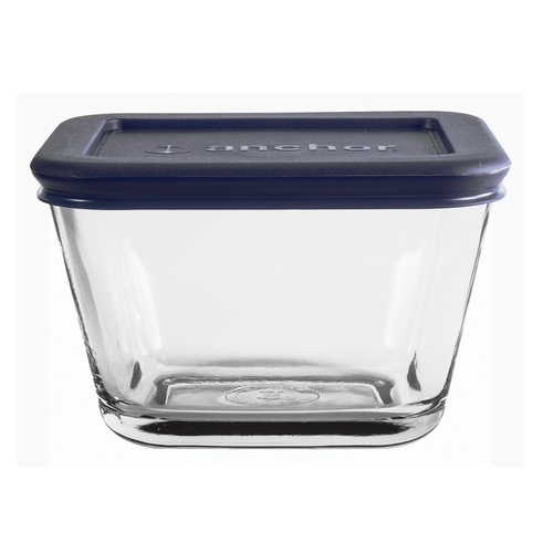 Anchor 85911L20 4.75" W Clear Glass Rectangular with Blue Plastic Lid Food Storage Container