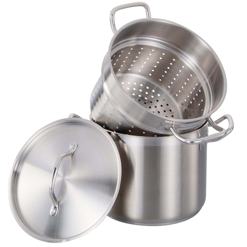 Omcan USA 80241 8 Qt. Stainless Steel Pasta Cooker or Steamer Set