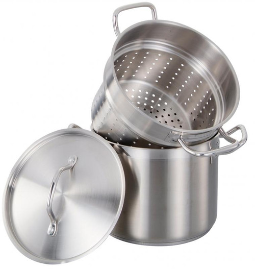 Omcan USA 80241 8 Qt. Stainless Steel Pasta Cooker or Steamer Set