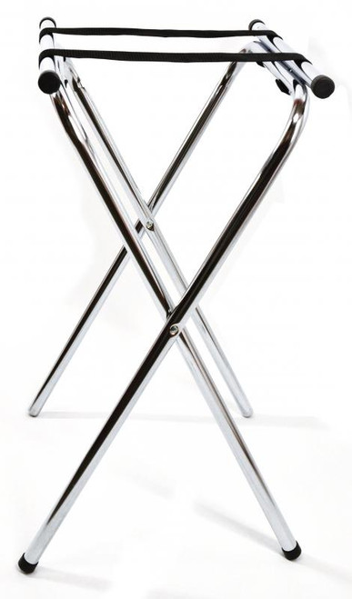Omcan USA 39617 19"W x 16"D x 31"H (2) Stretched Secure Belts Chrome Finish Foldable Tray Stand