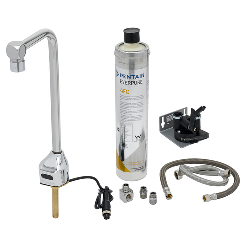 T&S Brass EC-1210-12-WFK 12"H Single Hole Deck Mount 1.5 GPM ChekPoint Electronic Glass Filler with Water Filtration Kit