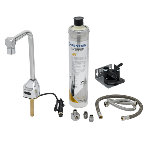 T&S Brass EC-1210-08-WFK 8"H Single Hole Deck Mount 1.5 GPM ChekPoint Electronic Glass Filler with Water Filtration Kit