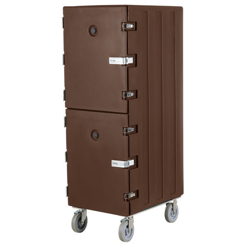 Cambro 1826DTCSP131 33.25" L x 21.5" D x 64.75" H Double Cavity for Trays and Sheet Pans with Security Package (24) Tray Support Rails on 1.93" Centers Molded-In Handle Dark Brown Camcart