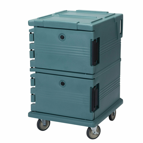 Cambro UPC1200401 Front Loading One-Piece Double Wall Polyethylene Shell Approximate Capacity 90 Qt. Molded-In Handles and Bumpers Nylon Latch Air-Tight Gasket Vent Cap Slate Blue Ultra Camcart Food Pan Carrier