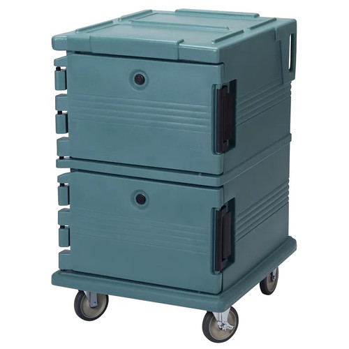 Cambro UPC1200401 Front Loading One-Piece Double Wall Polyethylene Shell Approximate Capacity 90 Qt. Molded-In Handles and Bumpers Nylon Latch Air-Tight Gasket Vent Cap Slate Blue Ultra Camcart Food Pan Carrier