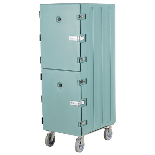 Cambro 1826DTCSP401 33.25" L x 21.5" D x 64.75" H Double Cavity for Trays and Sheet Pans with Security Package (24) Tray Support Rails on 1.93" Centers Molded-In Handle Slate Blue Camcart
