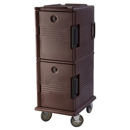 Cambro UPC800SP131 Front Loading One-Piece Double Wall Polyethylene Shell Approximate Capacity 60Qt. Security Package Tamper Resistant Molded-In Handles and Bumpers Nylon Latch Air Tight Gasket Vent Cap Dark Brown Ultra Camcart Food Pan Carrier