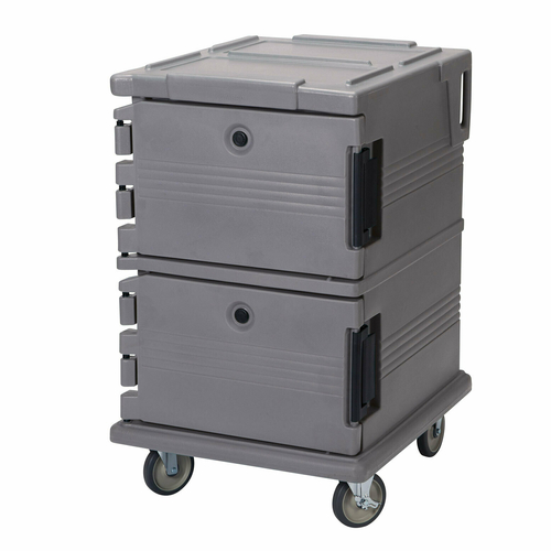 Cambro UPC1200191 Front Loading One-Piece Double Wall Polyethylene Shell Approximate Capacity 90 Qt. Molded-In Handles and Bumpers Nylon Latch Air-Tight Gasket Vent Cap Granite Gray Ultra Camcart Food Pan Carrier