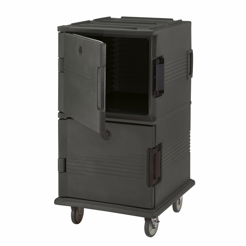 Cambro UPC1600HD110 28.75" W x 33.38" D x 54.50" H Front Loading One-Piece Double Wall Polyethylene Shell Molded-In Handles Heavy Duty 6" Casters Black Ultra Camcart Food Pan Carrier