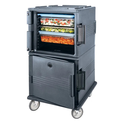Cambro UPC1600HD191 28.75" W x 33.38" D x 54.50" H Front Loading One-Piece Double Wall Polyethylene Shell Molded-In Handles Heavy Duty 6" Casters Granite Gray Ultra Camcart Food Pan Carrier