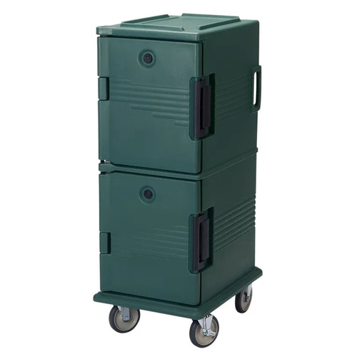 Cambro UPC800SP192 Front Loading One-Piece Double Wall Polyethylene Shell Approximate Capacity 60Qt. Security Package Tamper Resistant Molded-In Handles and Bumpers Nylon Latch Air Tight Gasket Vent Cap Granite Green Ultra Camcart Food Pan Carrier