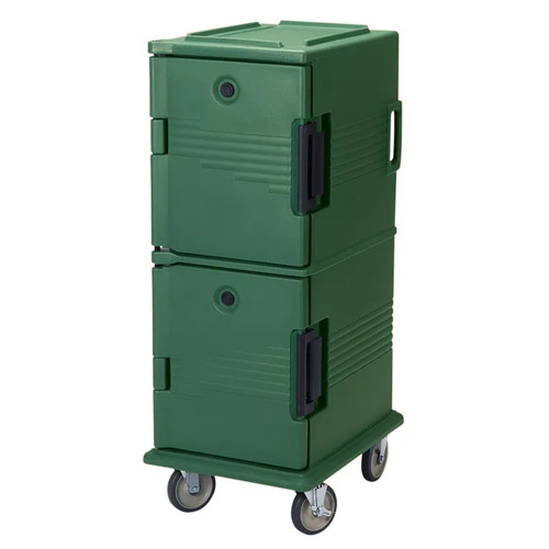 Cambro UPC800519 Front Loading One-Piece Double Wall Polyethylene Shell Approximate Capacity 60 Qt. Molded-In Handles and Bumpers Nylon Latch Air-Tight Gasket Vent Cap Green Ultra Camcart Food Pan Carrier