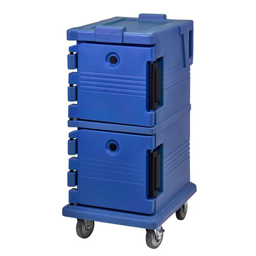 Cambro UPC600186 Front Loading One-Piece Double Wall Polyethylene Shell Approximate Capacity 45 Qt. Molded-In Handles and Bumpers Nylon Latch Air-Tight Gasket Navy Blue Ultra Camcart Food Pan Carrier