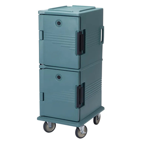 Cambro UPC800SP401 Front Loading One-Piece Double Wall Polyethylene Shell Approximate Capacity 60Qt. Security Package Tamper Resistant Molded-In Handles and Bumpers Nylon Latch Air Tight Gasket Vent Cap Slate Blue Ultra Camcart Food Pan Carrier