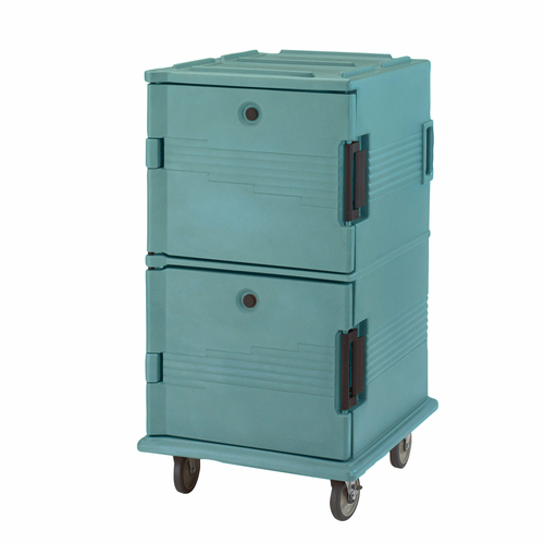 Cambro UPC1600SP401 Front Loading One-Piece Double Wall Polyethylene Shell Approximate Capacity 90 Qt. Molded-In Handles and Bumpers Nylon Latch Air-Tight Gasket Vent Cap Slate Blue Ultra Camcart Food Pan Carrier