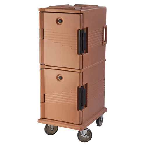 Cambro UPC800SP157 Front Loading One-Piece Double Wall Polyethylene Shell Approximate Capacity 60Qt. Security Package Tamper Resistant Molded-In Handles and Bumpers Nylon Latch Air Tight Gasket Vent Cap Coffee Beige Ultra Camcart Food Pan Carrier