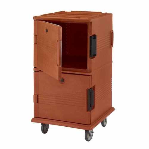 Cambro UPC1600402 Front Loading One-Piece Double Wall Polyethylene Shell Approximate Capacity 90 Qt. Molded-In Handles and Bumpers Nylon Latch Air-Tight Gasket Vent Cap Brick Red Ultra Camcart Food Pan Carrier