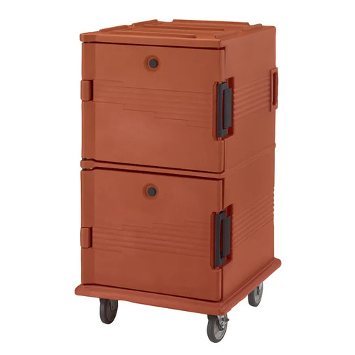 Cambro UPC1600402 Front Loading One-Piece Double Wall Polyethylene Shell Approximate Capacity 90 Qt. Molded-In Handles and Bumpers Nylon Latch Air-Tight Gasket Vent Cap Brick Red Ultra Camcart Food Pan Carrier