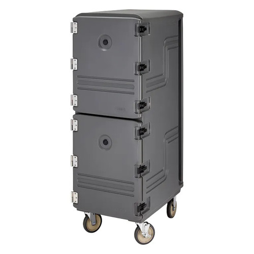 Cambro 1826DTC615 33.25" L x 21.5" D x 64.75" H Double Cavity for Trays and Sheet Pans (24) Tray Support Rails on 1.93" Centers Molded-In Handle Charcoal Gray Camcart