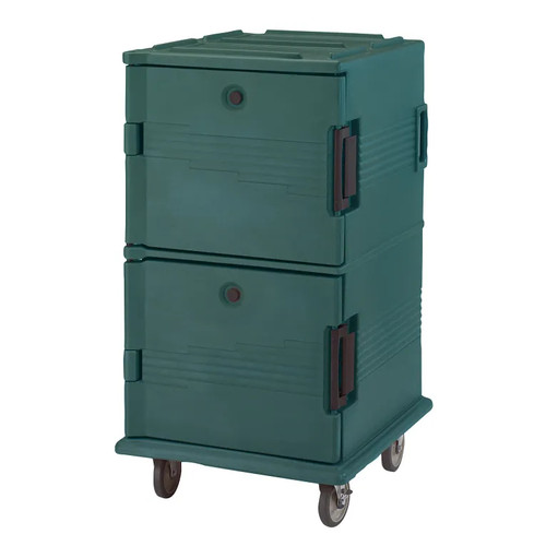 Cambro UPC1600192 Front Loading One-Piece Double Wall Polyethylene Shell Approximate Capacity 90 Qt. Molded-In Handles and Bumpers Nylon Latch Air-Tight Gasket Vent Cap Granite Green Ultra Camcart Food Pan Carrier