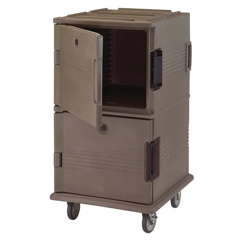 Cambro UPC1600HD194 28.75" W x 33.38" D x 54.50" H Front Loading One-Piece Double Wall Polyethylene Shell Molded-In Handles Heavy Duty 6" Casters Granite Sand Ultra Camcart Food Pan Carrier