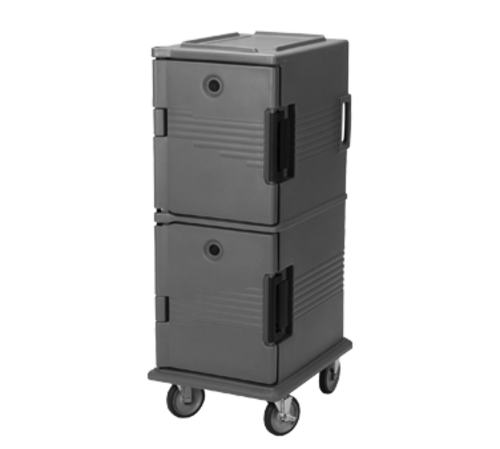 Cambro UPC800SP191 Front Loading One-Piece Double Wall Polyethylene Shell Approximate Capacity 60Qt. Security Package Tamper Resistant Molded-In Handles and Bumpers Nylon Latch Air Tight Gasket Vent Cap Granite Gray Ultra Camcart Food Pan Carrier