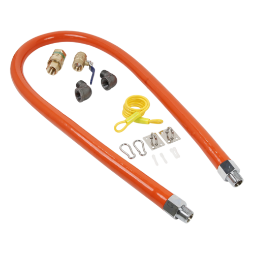 Omcan USA 47873 72" Long Orange Stainless Steel Commercial Gas Hose Kit