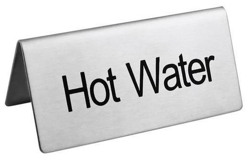 Omcan USA 80140 Stainless Steel "Hot Water" Beverage Tent Sign