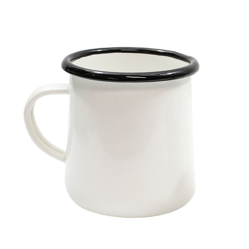 TableCraft Products 80010 16 Oz. Vitreous Porcelain Enamel Coated Steel Creamy White With Black Rim Enamelware Collection Mug