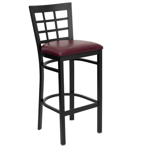 Flash Furniture XU-DG6R7BWIN-BAR-BURV-GG Burgundy Vinyl Seat With Window Back Steel Black Powder Coated Frame Hercules Series Restaurant Bar Stool