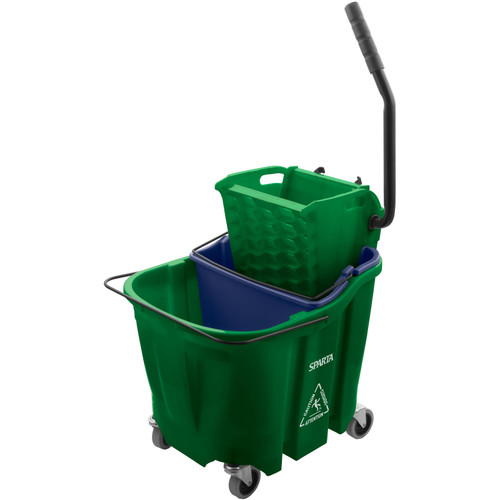 Carlisle 9690409 35 Qt. Green Side Press Wringer & Soiled Water Insert OmniFit Mop Bucket Combo