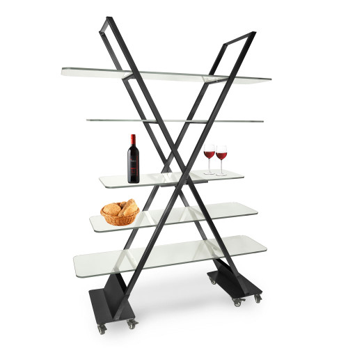 Eastern Tabletop AC1700BK 15-1/4" x 55-1/4" Round Black Stainless Steel “X” Mobile Back Bar Display