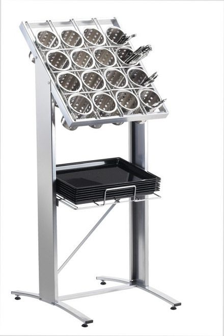Cal-Mil 2002-74 20-3/4" W x 24" D x 50-1/4" H Silver (16) Cylinders Freestanding Flatware & Tray Display