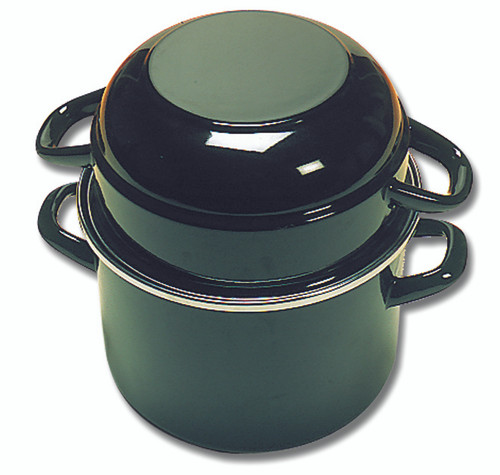 Matfer Bourgeat 070974 7" x 5" Black Enameled Steel 1.5 Qt. Mussel Pot with Lid